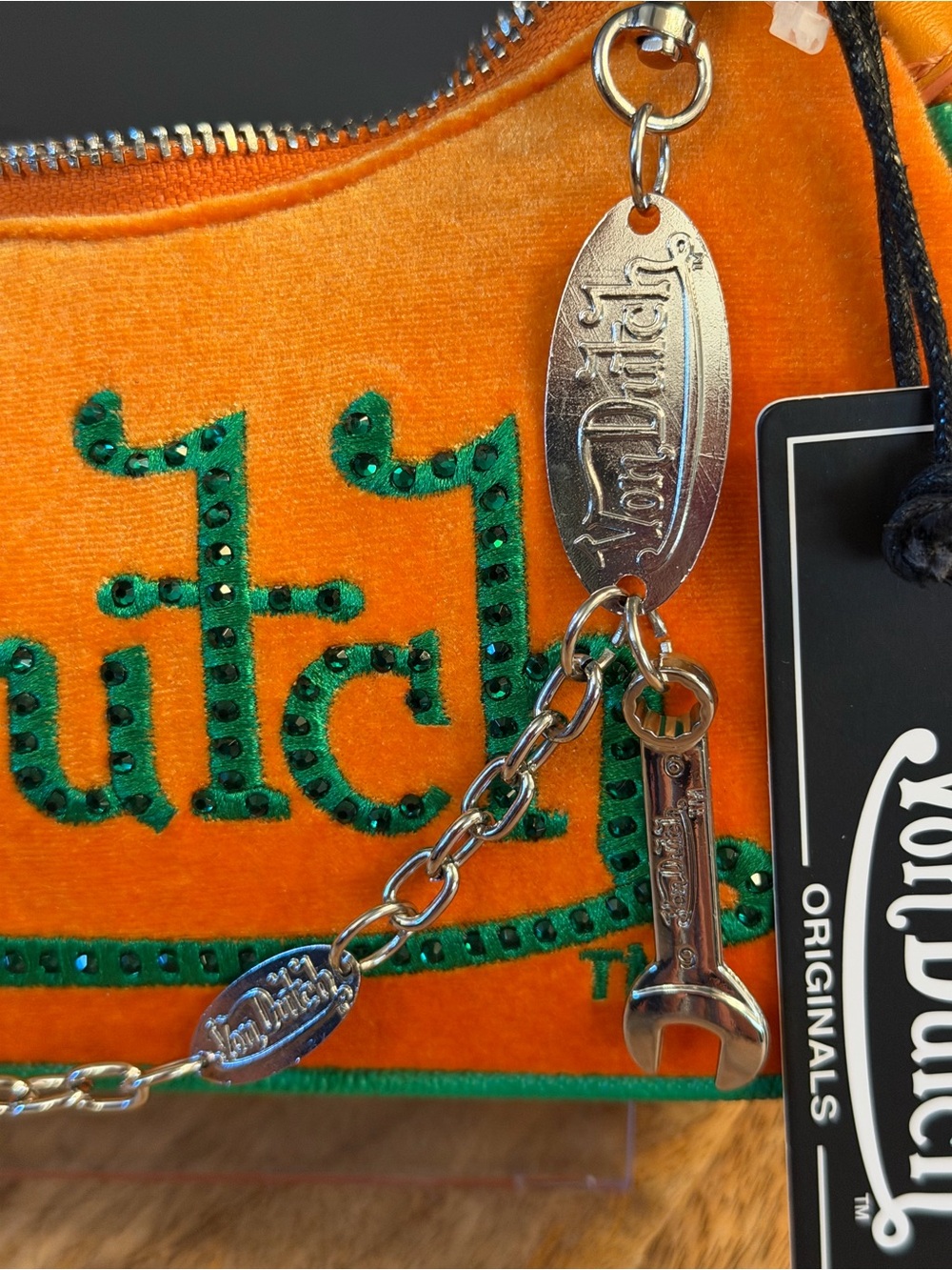 Von Dutch Orange Shoulder Bag with Green Trim and Embellishments - Picture 7 of 9